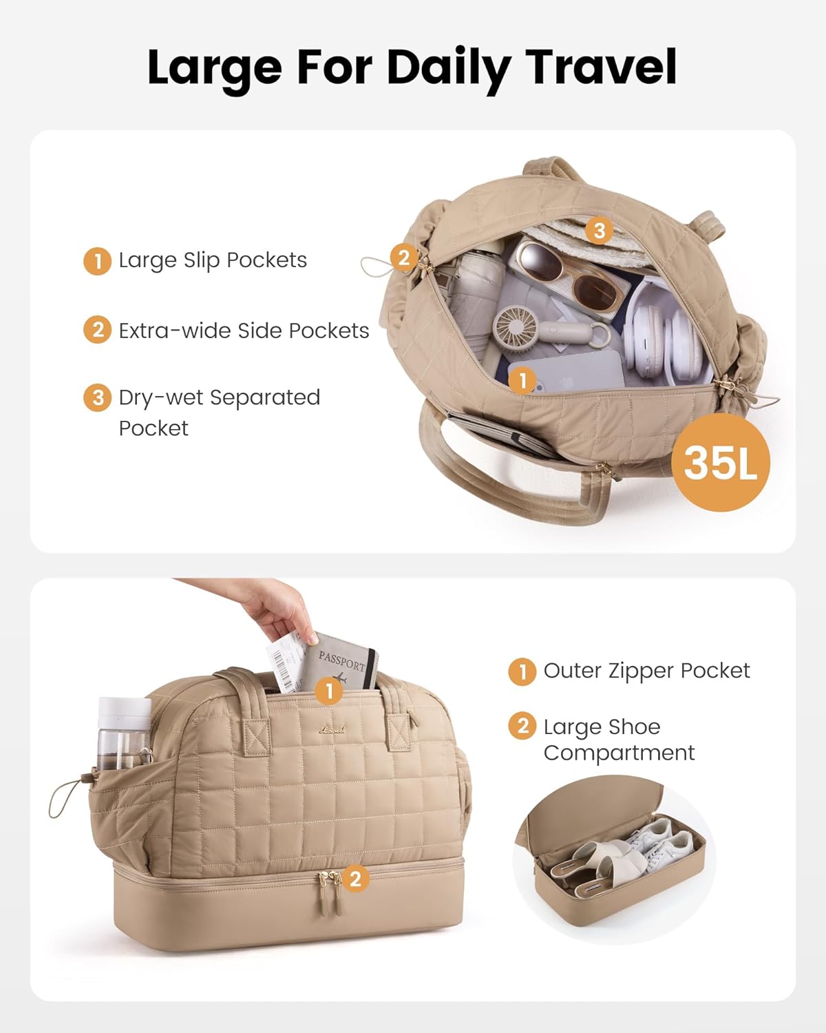 Large Travel Duffle Bag,Weekender Bags For Women with Shoe Compartment,Puffer Carry On Bags For Airplanes,Hospital Bag for Labor and Delivery,Overnight Bag With Toiletry Bag,Gym Tote Bag