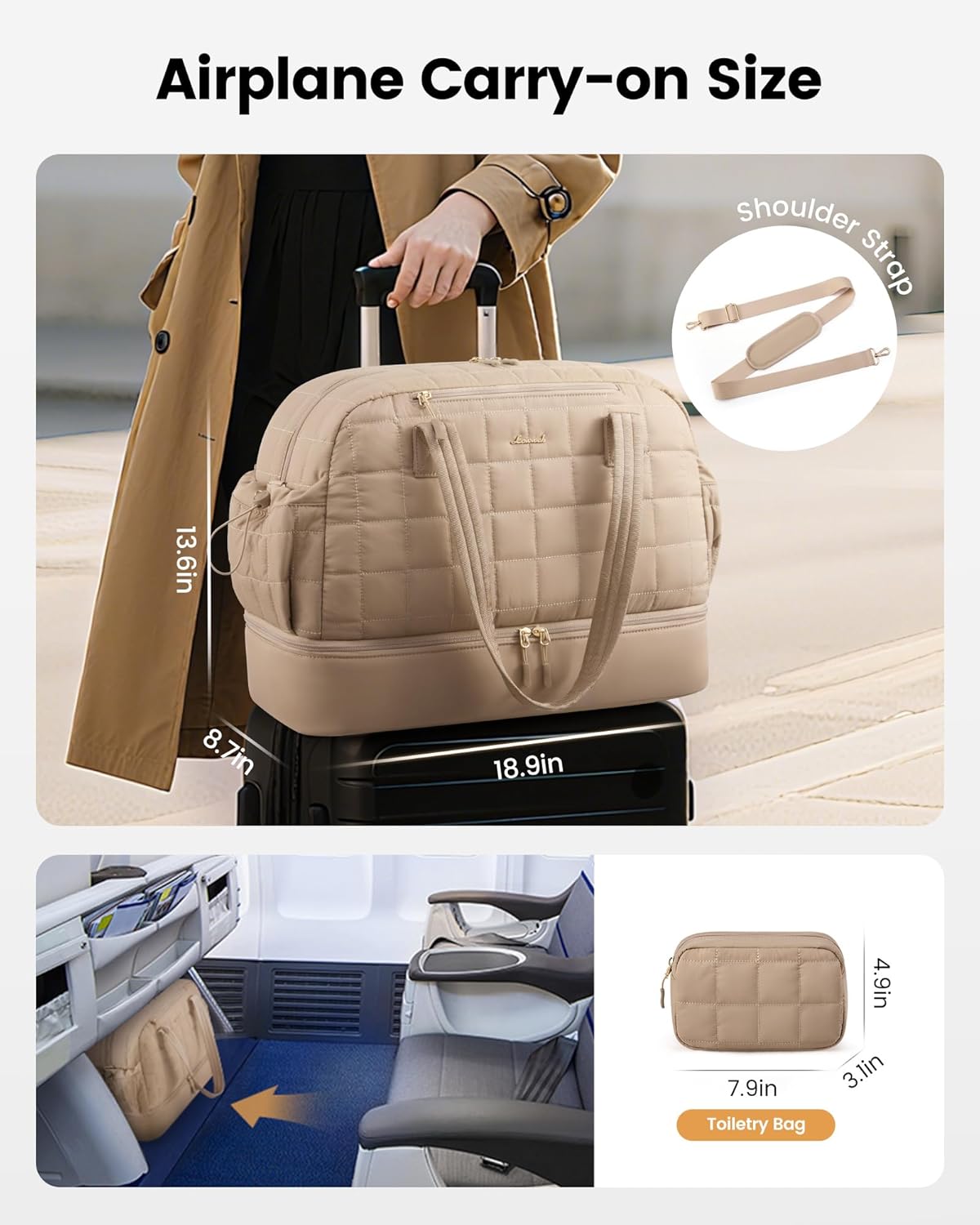 Large Travel Duffle Bag,Weekender Bags For Women with Shoe Compartment,Puffer Carry On Bags For Airplanes,Hospital Bag for Labor and Delivery,Overnight Bag With Toiletry Bag,Gym Tote Bag