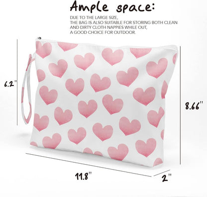 Heart Wet Bag, For Swimsuit Travel Makeup Bag Waterproof Large Capacity for Women Girls Mom Sister Friends Boho Heart Romantic Gifts