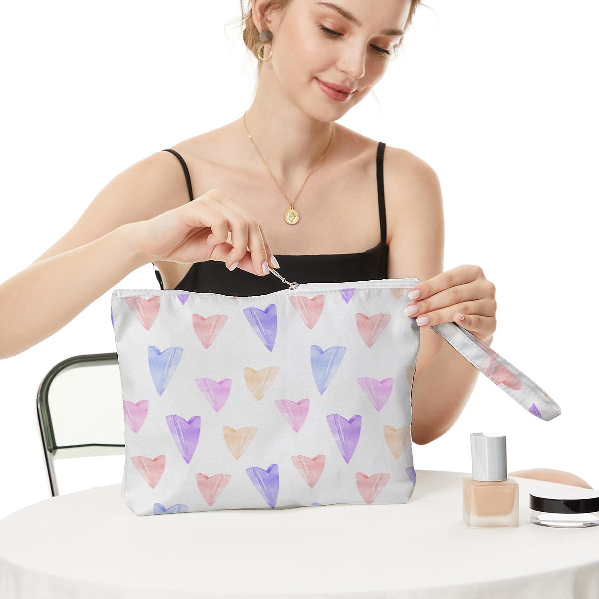 Heart Wet Bag, For Swimsuit Travel Makeup Bag Waterproof Large Capacity for Women Girls Mom Sister Friends Boho Heart Romantic Gifts
