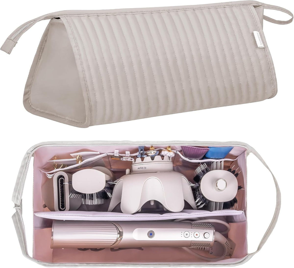 Dy son Air wrap Travel Case Hair Tools Travel Bag for Shark Flexstyle Carrying Case Portable Shark Hair Dryer Revlon Flat Curling Iron Organizer (Beige)