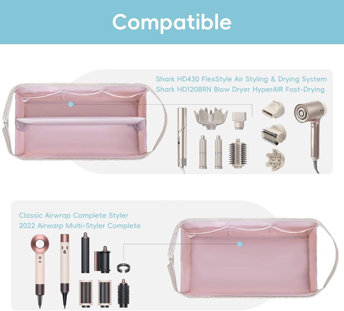 Dy son Air wrap Travel Case Hair Tools Travel Bag for Shark Flexstyle Carrying Case Portable Shark Hair Dryer Revlon Flat Curling Iron Organizer (Beige)