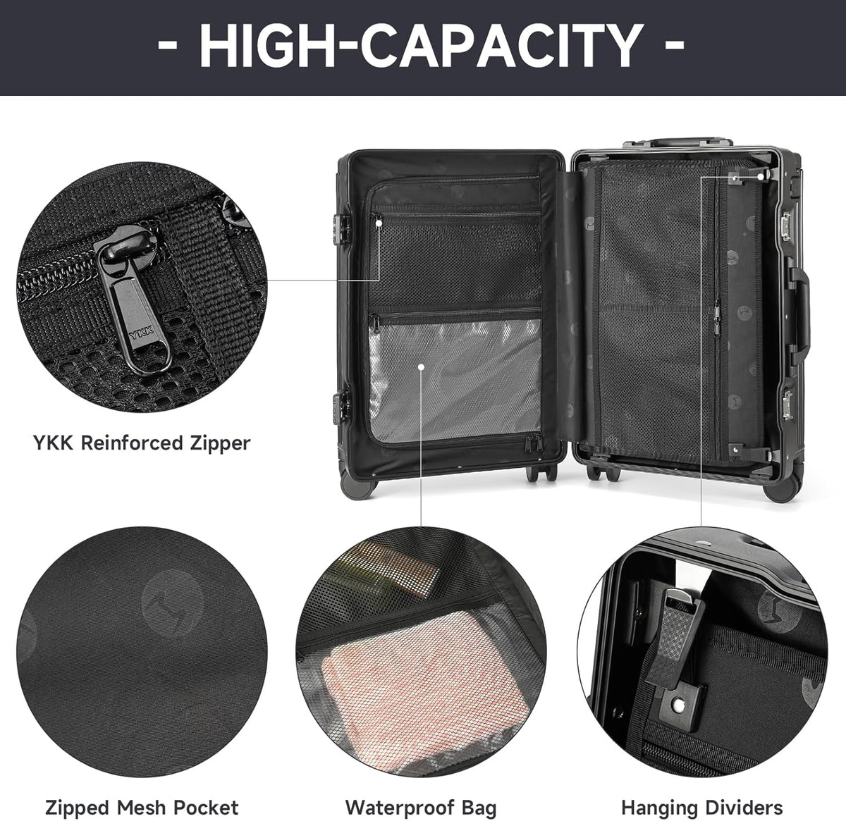 Hard Shell Carry On Luggage 22x14x9 Airline Approved,20 Inch Aluminum Luggage with 100% 3-Layer PC,Carry On Suitcases with Wheels,Cup Holder and USB Port
