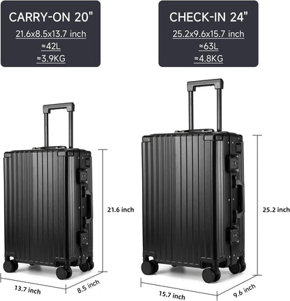 Hard Shell Carry On Luggage 22x14x9 Airline Approved,20 Inch Aluminum Luggage with 100% 3-Layer PC,Carry On Suitcases with Wheels,Cup Holder and USB Port