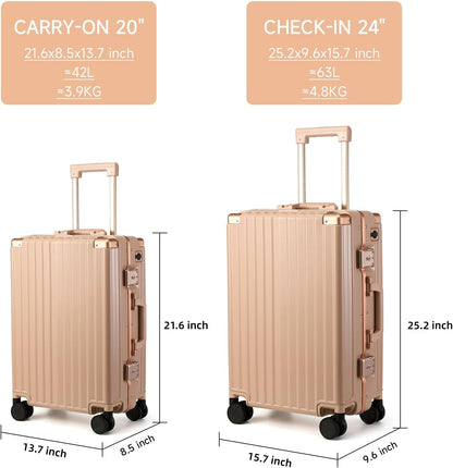 Hard Shell Carry On Luggage 22x14x9 Airline Approved,20 Inch Aluminum Luggage with 100% 3-Layer PC,Carry On Suitcases with Wheels,Cup Holder and USB Port