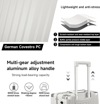 Hard Shell Carry On Luggage 22x14x9 Airline Approved,20 Inch Aluminum Luggage with 100% 3-Layer PC,Carry On Suitcases with Wheels,Cup Holder and USB Port