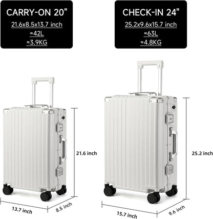 Hard Shell Carry On Luggage 22x14x9 Airline Approved,20 Inch Aluminum Luggage with 100% 3-Layer PC,Carry On Suitcases with Wheels,Cup Holder and USB Port
