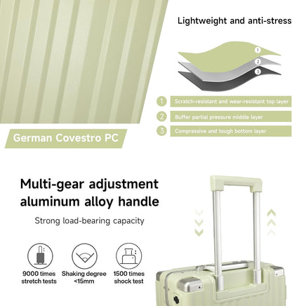 Hard Shell Carry On Luggage 22x14x9 Airline Approved,20 Inch Aluminum Luggage with 100% 3-Layer PC,Carry On Suitcases with Wheels,Cup Holder and USB Port