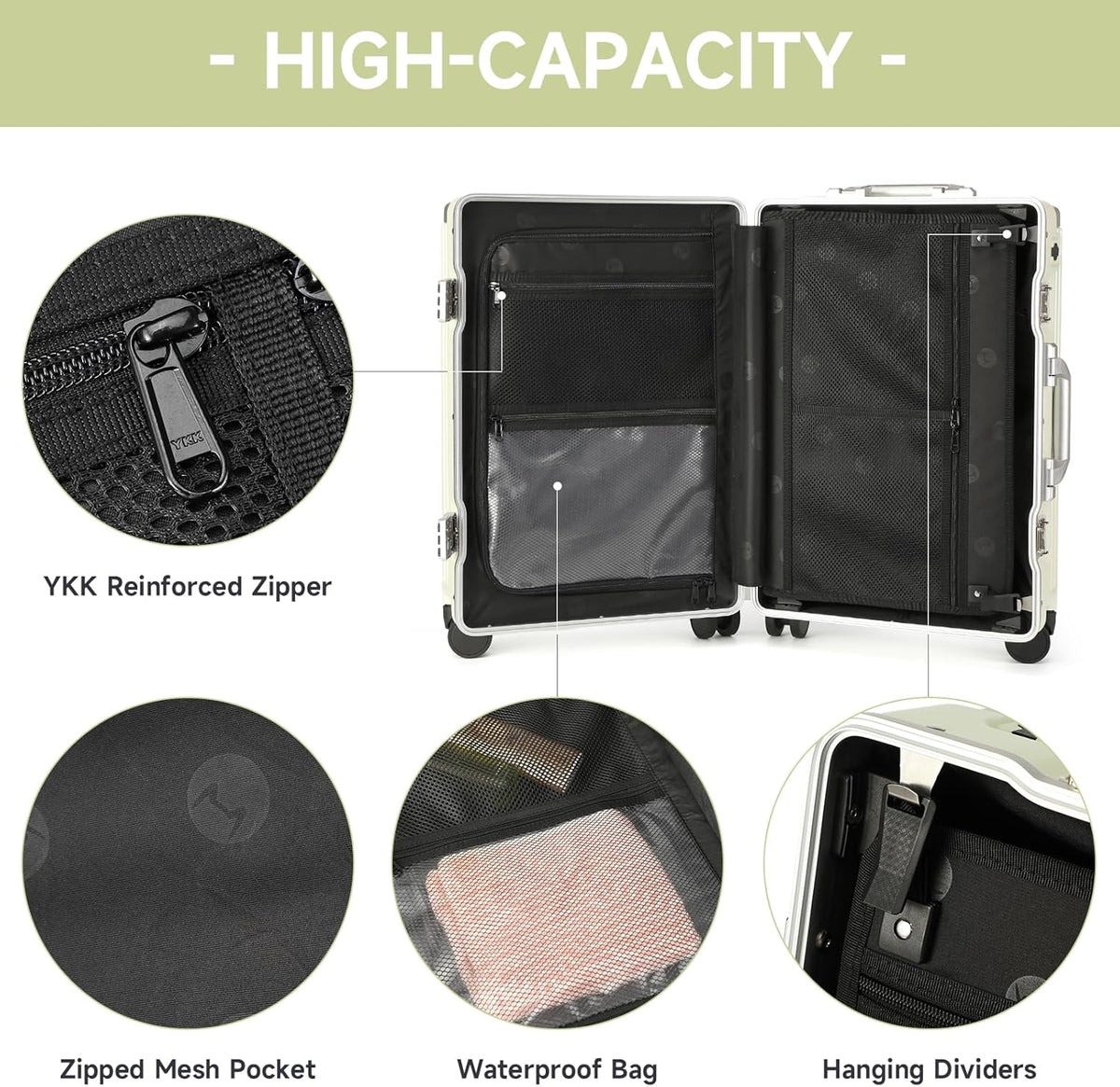 Hard Shell Carry On Luggage 22x14x9 Airline Approved,20 Inch Aluminum Luggage with 100% 3-Layer PC,Carry On Suitcases with Wheels,Cup Holder and USB Port