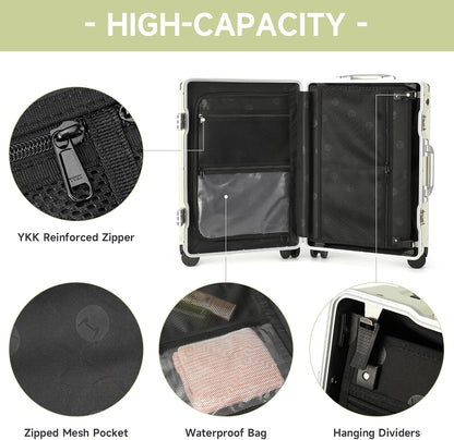 Hard Shell Carry On Luggage 22x14x9 Airline Approved,20 Inch Aluminum Luggage with 100% 3-Layer PC,Carry On Suitcases with Wheels,Cup Holder and USB Port