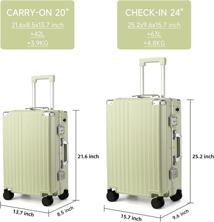 Hard Shell Carry On Luggage 22x14x9 Airline Approved,20 Inch Aluminum Luggage with 100% 3-Layer PC,Carry On Suitcases with Wheels,Cup Holder and USB Port