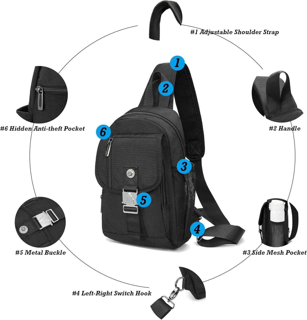 Sling Bag Chest Shoulder Backpack Crossbody Bags for Tablet Laptop Outdoor Hiking Men Women
