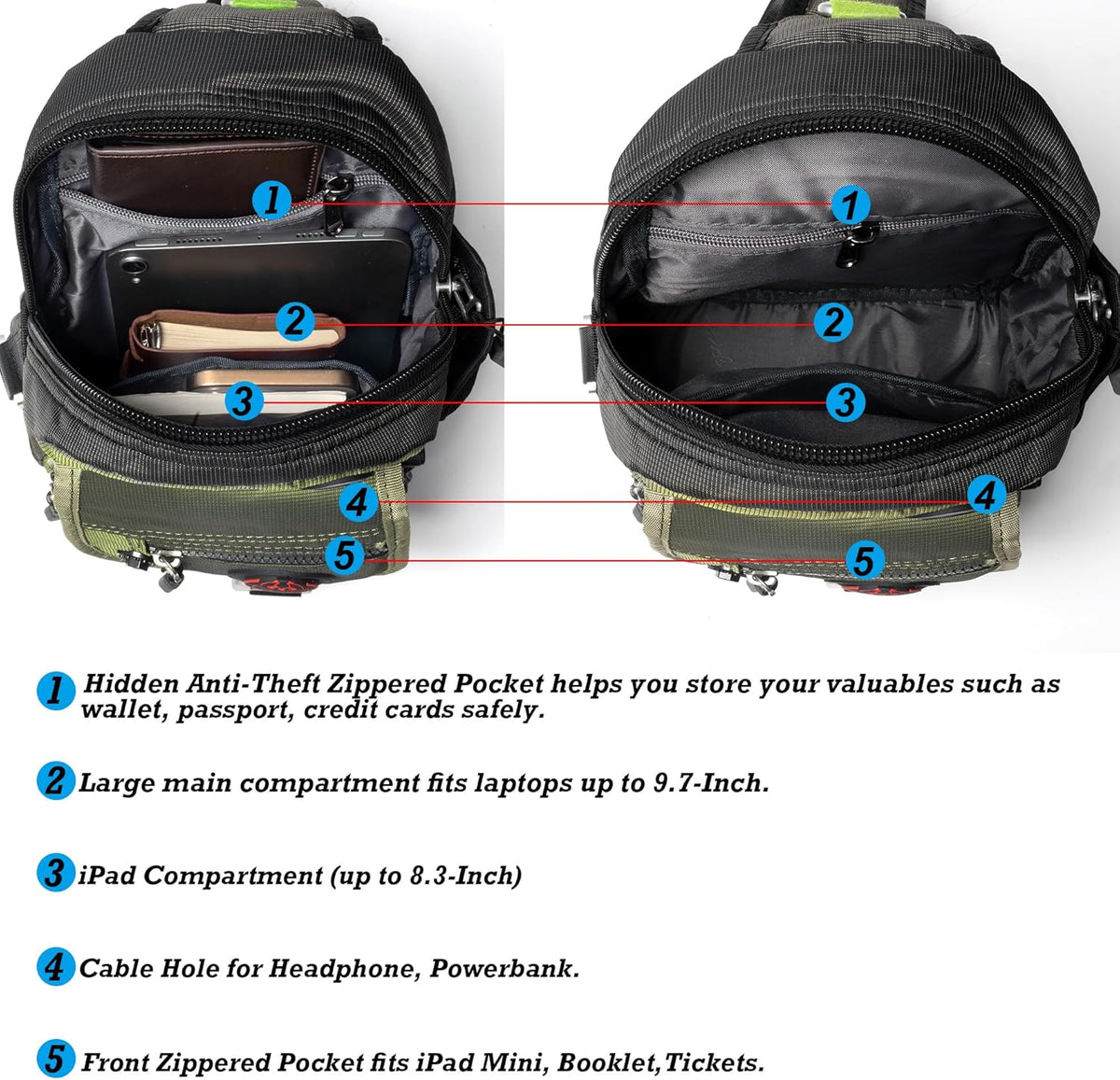 Sling Bag Chest Shoulder Backpack Crossbody Bags for Tablet Laptop Outdoor Hiking Men Women