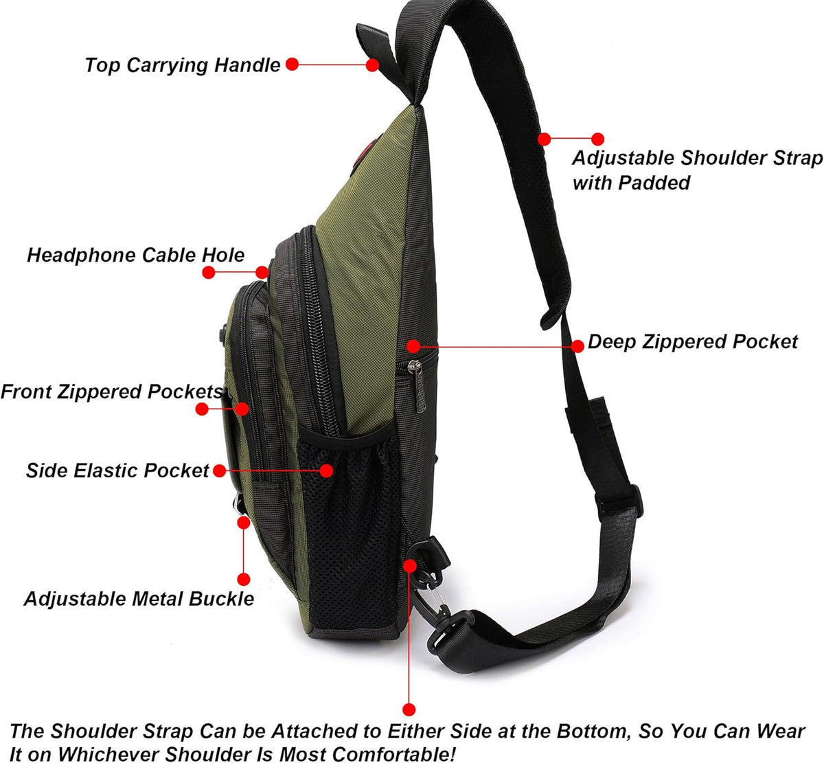 Sling Bag Chest Shoulder Backpack Crossbody Bags for Tablet Laptop Outdoor Hiking Men Women