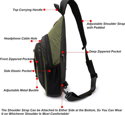 Sling Bag Chest Shoulder Backpack Crossbody Bags for Tablet Laptop Outdoor Hiking Men Women