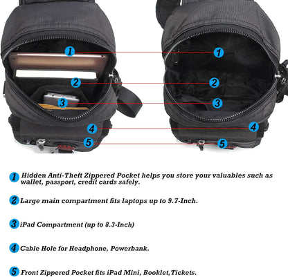 Sling Bag Chest Shoulder Backpack Crossbody Bags for Tablet Laptop Outdoor Hiking Men Women