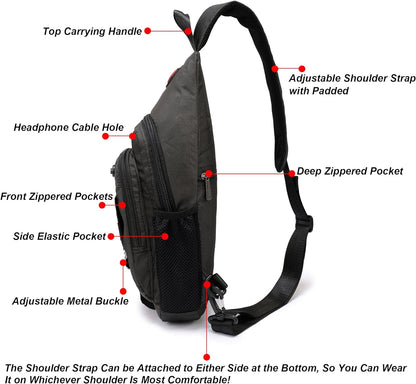 Sling Bag Chest Shoulder Backpack Crossbody Bags for Tablet Laptop Outdoor Hiking Men Women