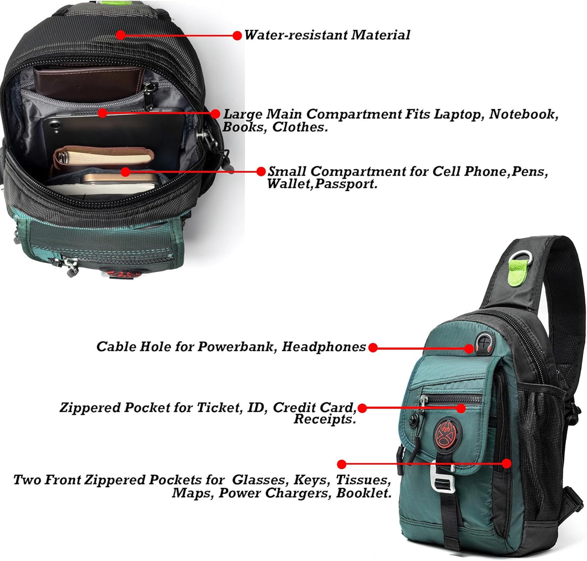 Sling Bag Chest Shoulder Backpack Crossbody Bags for Tablet Laptop Outdoor Hiking Men Women
