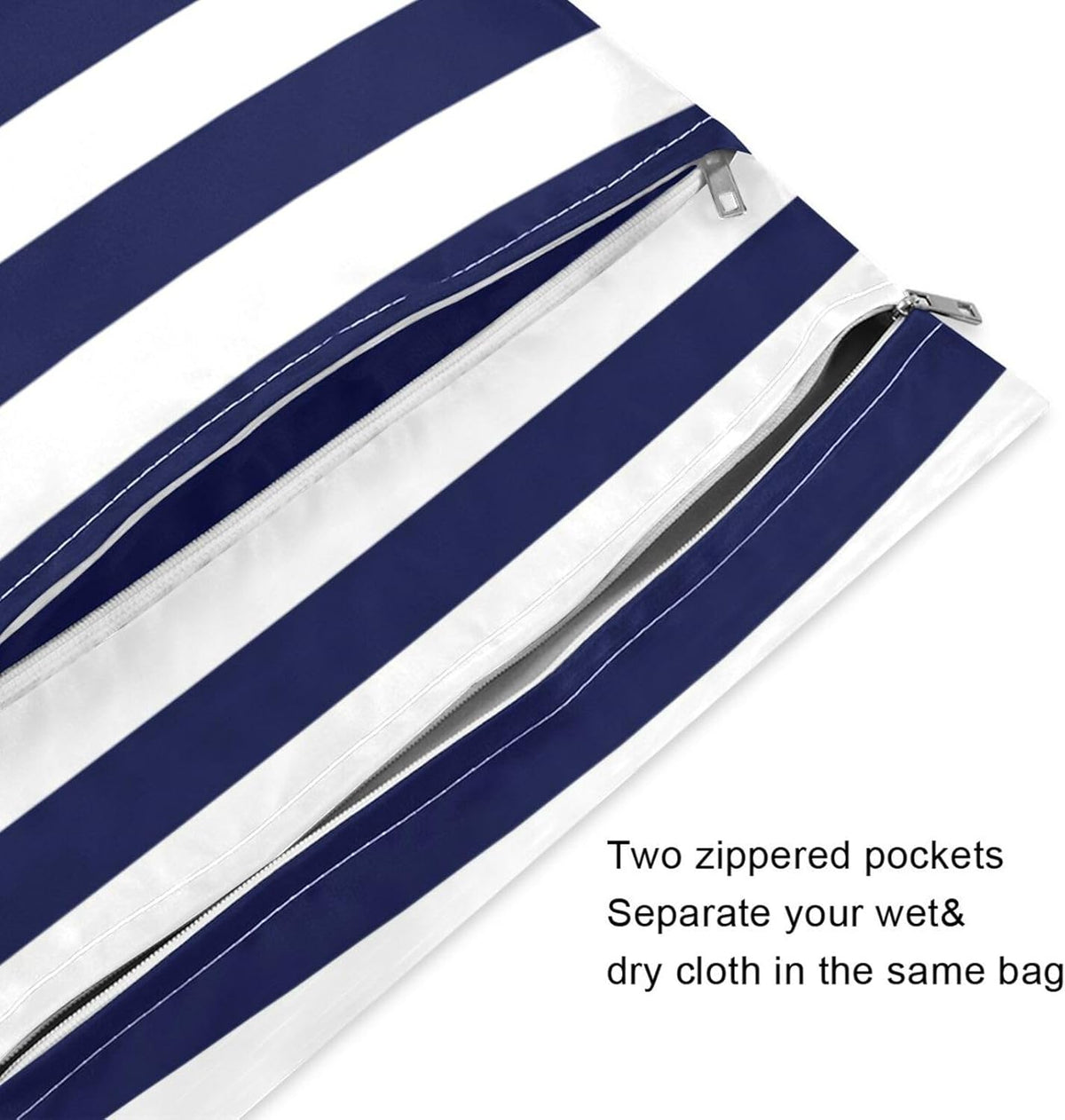 Navy Blue Stripes Wet Dry Bags 2 Pack, Waterproof Reusable Baby Cloth Diaper Wet Dry Bag with Zipper Pocket for Travel, Beach, Stroller, Gym Dirty Clothes, Wet Swimsuits
