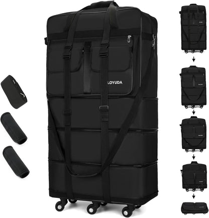 130L Expandable Luggage, 40 Inch Suitcase with Wheels, Collapsible Luggage with Wheels, Rolling Duffle Bag with wheels, Foldable Suitcasewith2Handle Wrap 2Fixing Straps 1Shoulder Strap (Green)