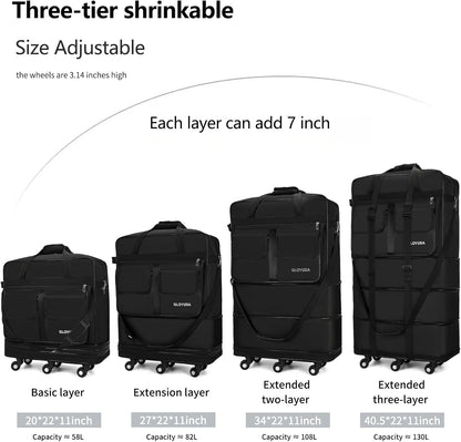 130L Expandable Luggage, 40 Inch Suitcase with Wheels, Collapsible Luggage with Wheels, Rolling Duffle Bag with wheels, Foldable Suitcasewith2Handle Wrap 2Fixing Straps 1Shoulder Strap (Green)