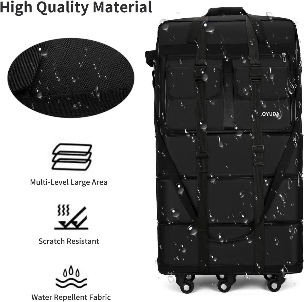 130L Expandable Luggage, 40 Inch Suitcase with Wheels, Collapsible Luggage with Wheels, Rolling Duffle Bag with wheels, Foldable Suitcasewith2Handle Wrap 2Fixing Straps 1Shoulder Strap (Green)