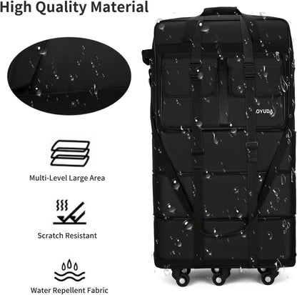 130L Expandable Luggage, 40 Inch Suitcase with Wheels, Collapsible Luggage with Wheels, Rolling Duffle Bag with wheels, Foldable Suitcasewith2Handle Wrap 2Fixing Straps 1Shoulder Strap (Green)