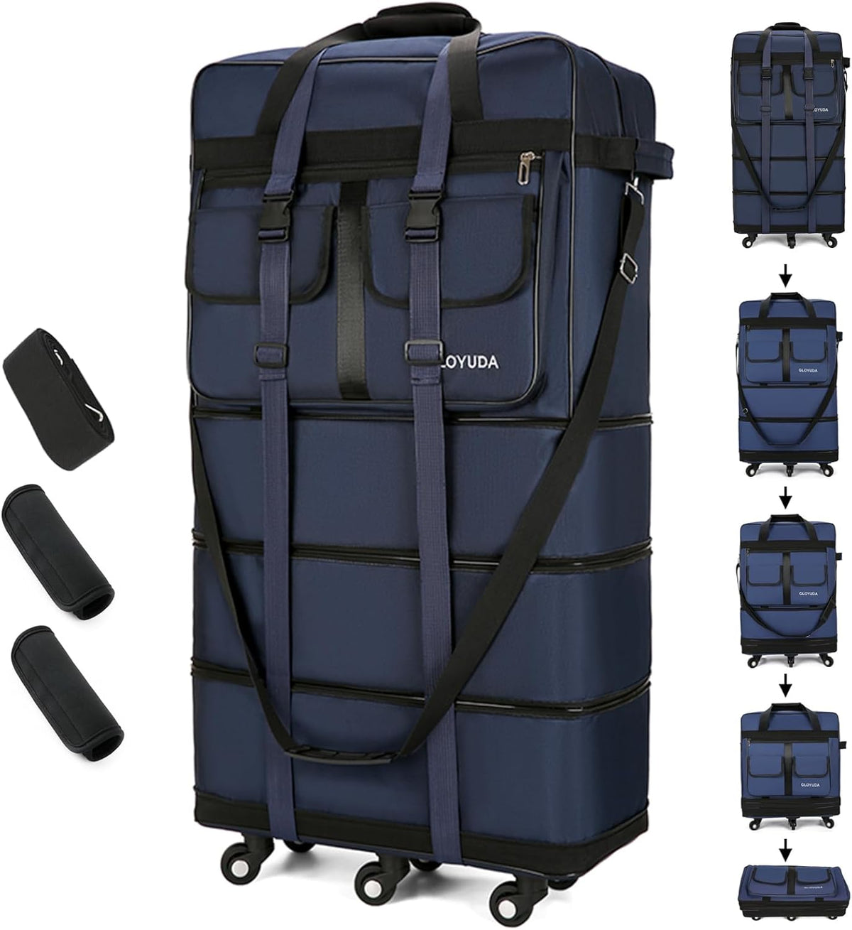 130L Expandable Luggage, 40 Inch Suitcase with Wheels, Collapsible Luggage with Wheels, Rolling Duffle Bag with wheels, Foldable Suitcasewith2Handle Wrap 2Fixing Straps 1Shoulder Strap (Green)
