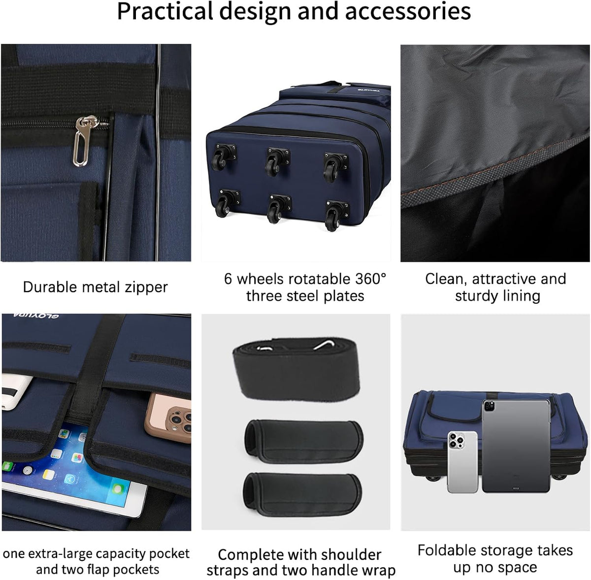 130L Expandable Luggage, 40 Inch Suitcase with Wheels, Collapsible Luggage with Wheels, Rolling Duffle Bag with wheels, Foldable Suitcasewith2Handle Wrap 2Fixing Straps 1Shoulder Strap (Green)
