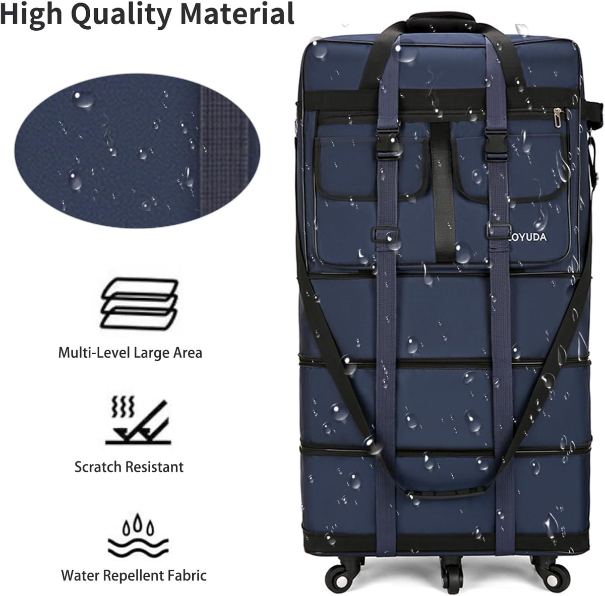 130L Expandable Luggage, 40 Inch Suitcase with Wheels, Collapsible Luggage with Wheels, Rolling Duffle Bag with wheels, Foldable Suitcasewith2Handle Wrap 2Fixing Straps 1Shoulder Strap (Green)