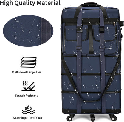 130L Expandable Luggage, 40 Inch Suitcase with Wheels, Collapsible Luggage with Wheels, Rolling Duffle Bag with wheels, Foldable Suitcasewith2Handle Wrap 2Fixing Straps 1Shoulder Strap (Green)