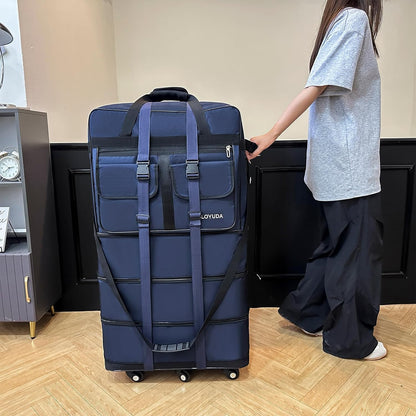 130L Expandable Luggage, 40 Inch Suitcase with Wheels, Collapsible Luggage with Wheels, Rolling Duffle Bag with wheels, Foldable Suitcasewith2Handle Wrap 2Fixing Straps 1Shoulder Strap (Green)