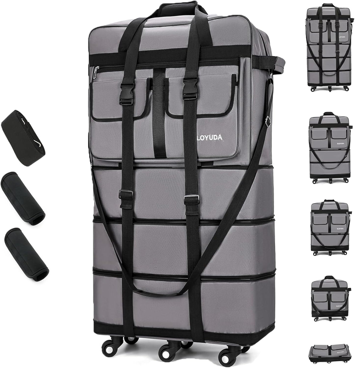 130L Expandable Luggage, 40 Inch Suitcase with Wheels, Collapsible Luggage with Wheels, Rolling Duffle Bag with wheels, Foldable Suitcasewith2Handle Wrap 2Fixing Straps 1Shoulder Strap (Green)