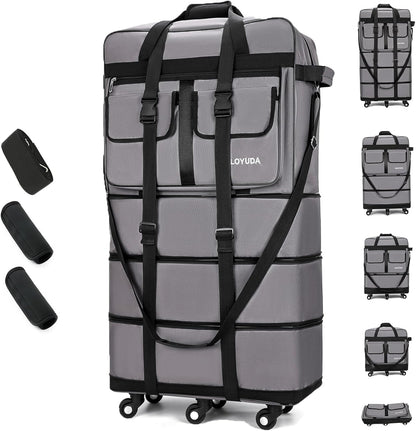 130L Expandable Luggage, 40 Inch Suitcase with Wheels, Collapsible Luggage with Wheels, Rolling Duffle Bag with wheels, Foldable Suitcasewith2Handle Wrap 2Fixing Straps 1Shoulder Strap (Green)