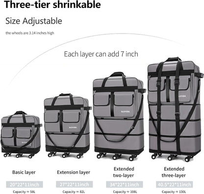 130L Expandable Luggage, 40 Inch Suitcase with Wheels, Collapsible Luggage with Wheels, Rolling Duffle Bag with wheels, Foldable Suitcasewith2Handle Wrap 2Fixing Straps 1Shoulder Strap (Green)
