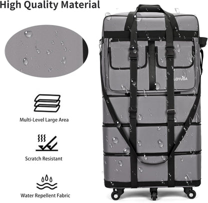 130L Expandable Luggage, 40 Inch Suitcase with Wheels, Collapsible Luggage with Wheels, Rolling Duffle Bag with wheels, Foldable Suitcasewith2Handle Wrap 2Fixing Straps 1Shoulder Strap (Green)