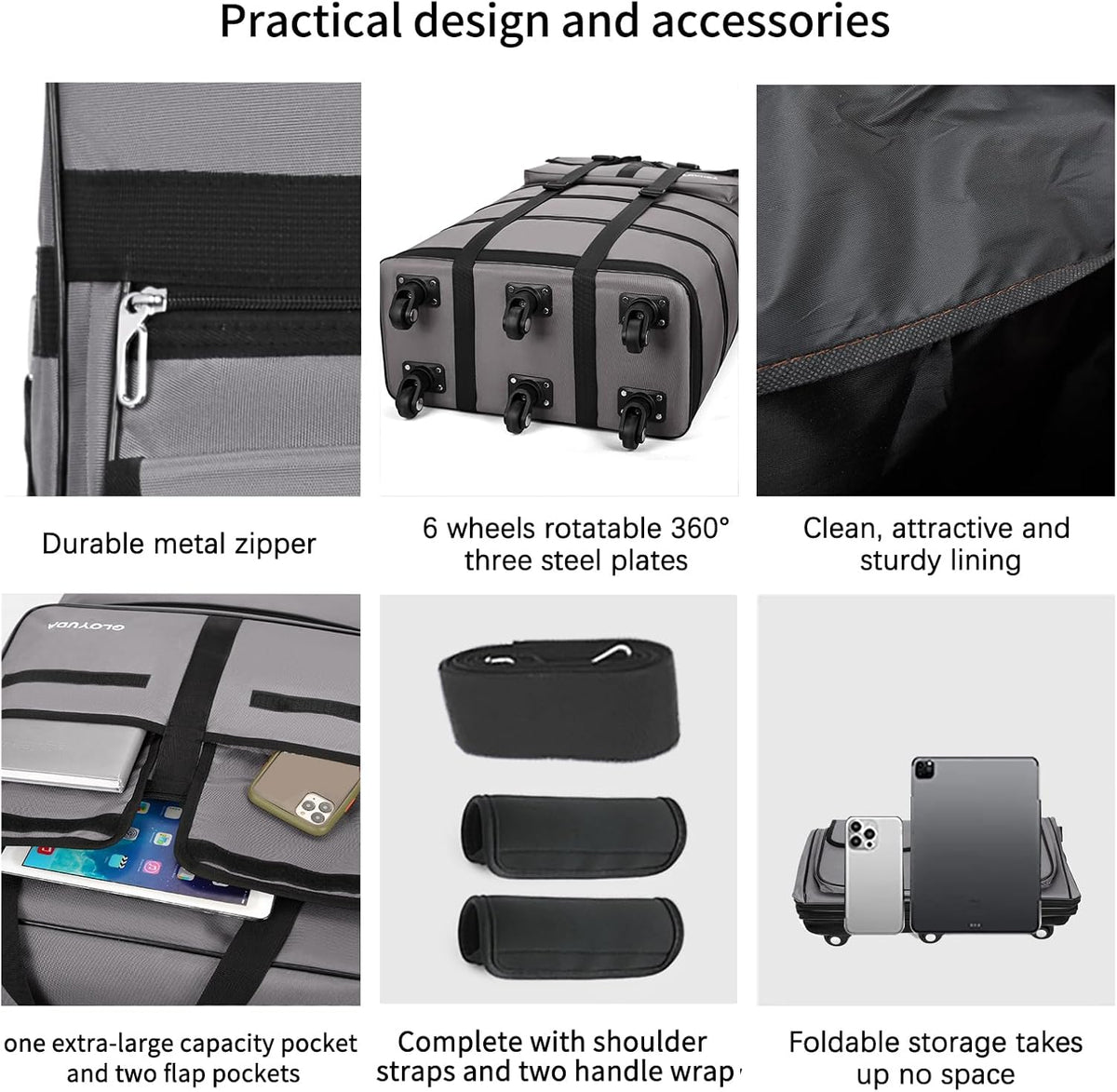 130L Expandable Luggage, 40 Inch Suitcase with Wheels, Collapsible Luggage with Wheels, Rolling Duffle Bag with wheels, Foldable Suitcasewith2Handle Wrap 2Fixing Straps 1Shoulder Strap (Green)