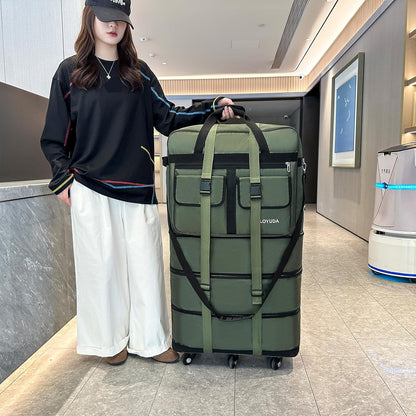 130L Expandable Luggage, 40 Inch Suitcase with Wheels, Collapsible Luggage with Wheels, Rolling Duffle Bag with wheels, Foldable Suitcasewith2Handle Wrap 2Fixing Straps 1Shoulder Strap (Green)
