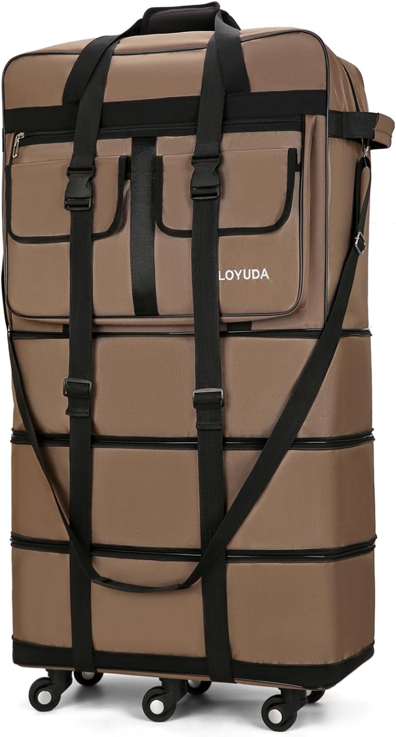 130L Expandable Luggage, 40 Inch Suitcase with Wheels, Collapsible Luggage with Wheels, Rolling Duffle Bag with wheels, Foldable Suitcasewith2Handle Wrap 2Fixing Straps 1Shoulder Strap (Green)