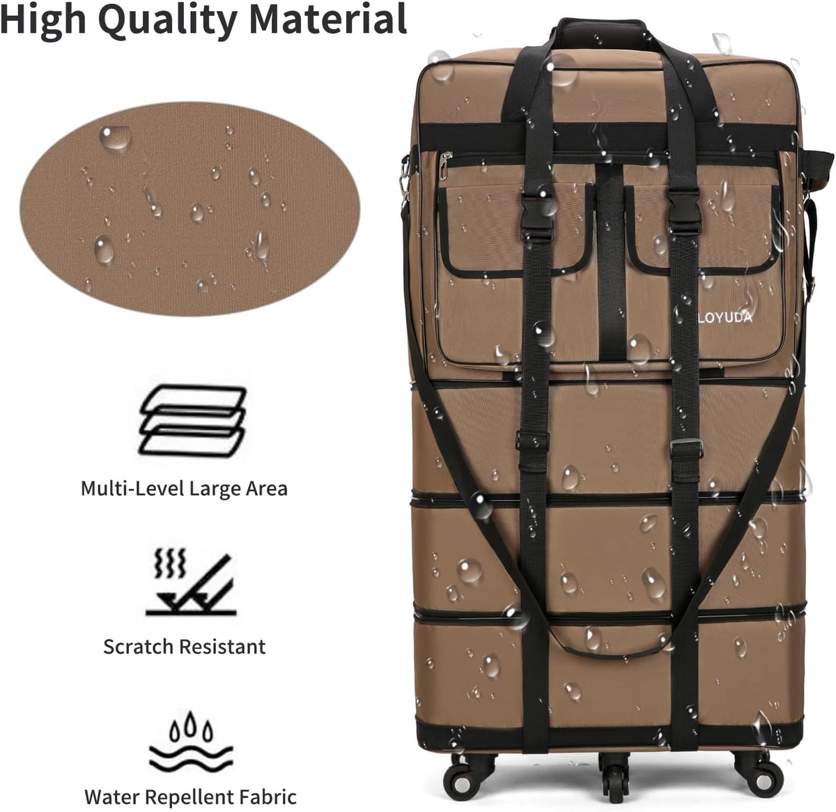 130L Expandable Luggage, 40 Inch Suitcase with Wheels, Collapsible Luggage with Wheels, Rolling Duffle Bag with wheels, Foldable Suitcasewith2Handle Wrap 2Fixing Straps 1Shoulder Strap (Green)