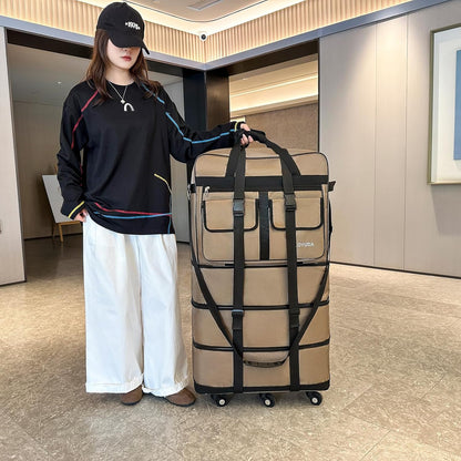 130L Expandable Luggage, 40 Inch Suitcase with Wheels, Collapsible Luggage with Wheels, Rolling Duffle Bag with wheels, Foldable Suitcasewith2Handle Wrap 2Fixing Straps 1Shoulder Strap (Green)