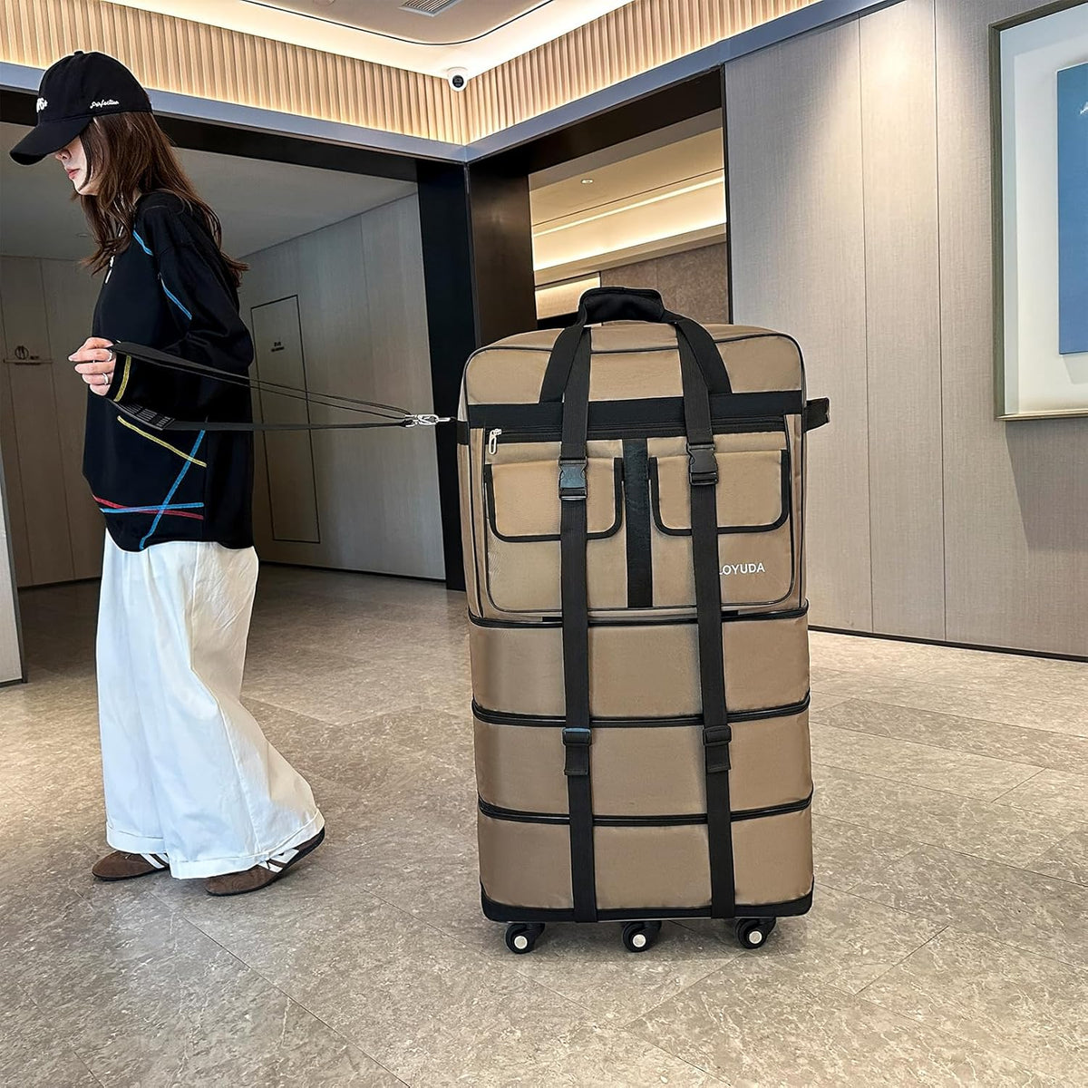 130L Expandable Luggage, 40 Inch Suitcase with Wheels, Collapsible Luggage with Wheels, Rolling Duffle Bag with wheels, Foldable Suitcasewith2Handle Wrap 2Fixing Straps 1Shoulder Strap (Green)