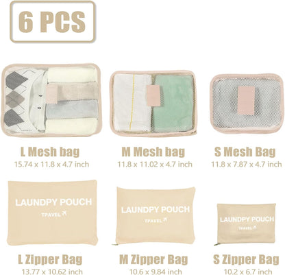 6 Set Packing Cubes Travel Compression Luggage Organizers Bag Lightweight Nylon Storage Bags for Suitcases Space-Saving Travel Accessories (Orange)