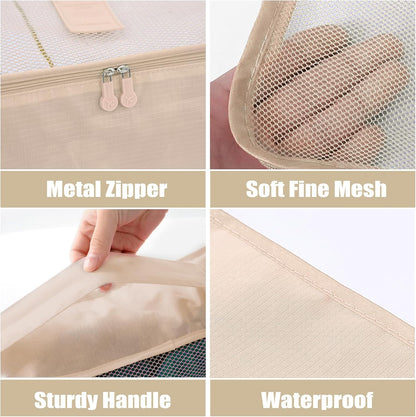 6 Set Packing Cubes Travel Compression Luggage Organizers Bag Lightweight Nylon Storage Bags for Suitcases Space-Saving Travel Accessories (Orange)