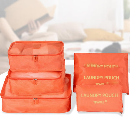 6 Set Packing Cubes Travel Compression Luggage Organizers Bag Lightweight Nylon Storage Bags for Suitcases Space-Saving Travel Accessories (Orange)