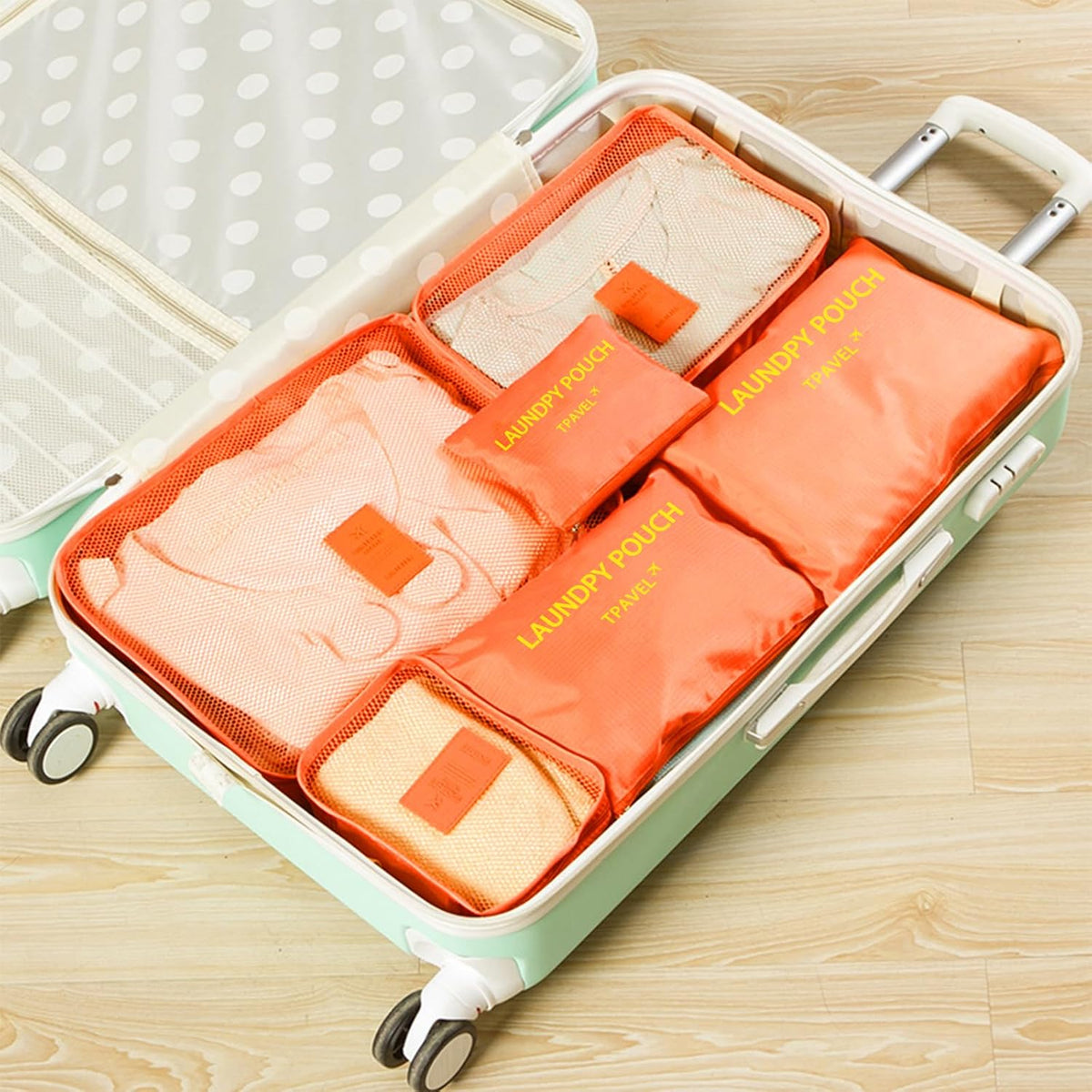 6 Set Packing Cubes Travel Compression Luggage Organizers Bag Lightweight Nylon Storage Bags for Suitcases Space-Saving Travel Accessories (Orange)