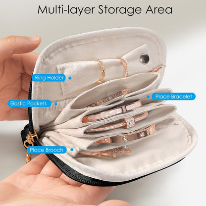 Small Travel Jewelry Case with Ring Holder, Mini Velvet Jewelry Pouch Bags, Compact Storage Organizer for Bracelet Necklaces Earrings Travel Essentials, Graduation Gift for Women (Cream White)