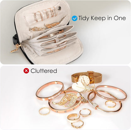 Small Travel Jewelry Case with Ring Holder, Mini Velvet Jewelry Pouch Bags, Compact Storage Organizer for Bracelet Necklaces Earrings Travel Essentials, Graduation Gift for Women (Cream White)