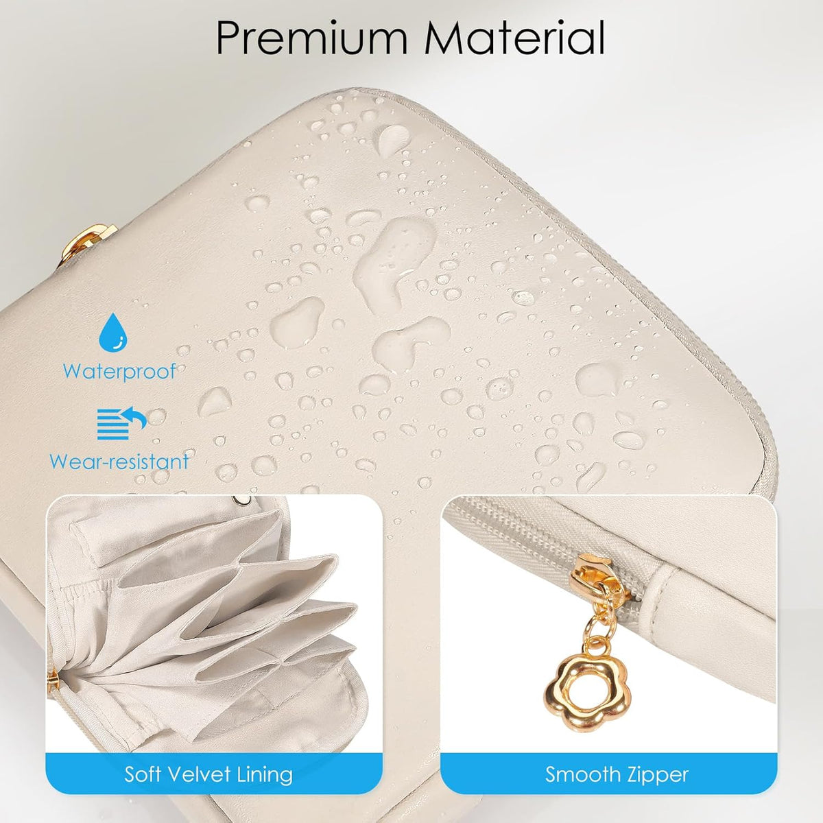 Small Travel Jewelry Case with Ring Holder, Mini Velvet Jewelry Pouch Bags, Compact Storage Organizer for Bracelet Necklaces Earrings Travel Essentials, Graduation Gift for Women (Cream White)