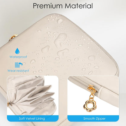 Small Travel Jewelry Case with Ring Holder, Mini Velvet Jewelry Pouch Bags, Compact Storage Organizer for Bracelet Necklaces Earrings Travel Essentials, Graduation Gift for Women (Cream White)